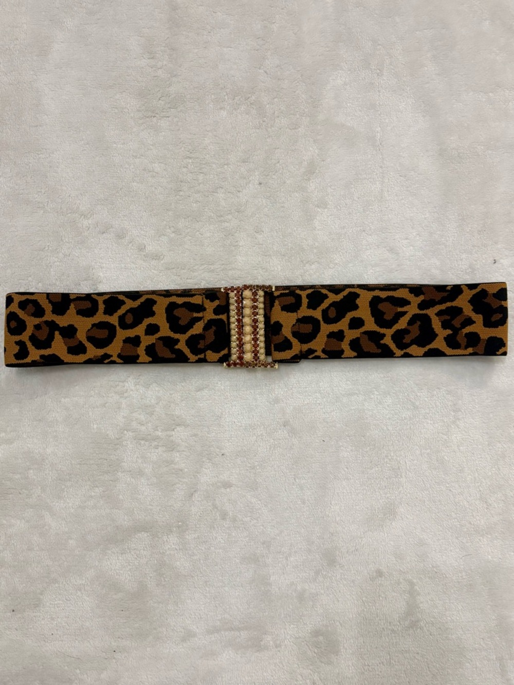 RDS Leopard Print Elastic Cinch Belt, Gold Buckle, Animal Print Waist Belt